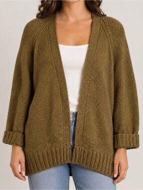 Zara Olive Green Open-Front Chunky Cardigan oversized